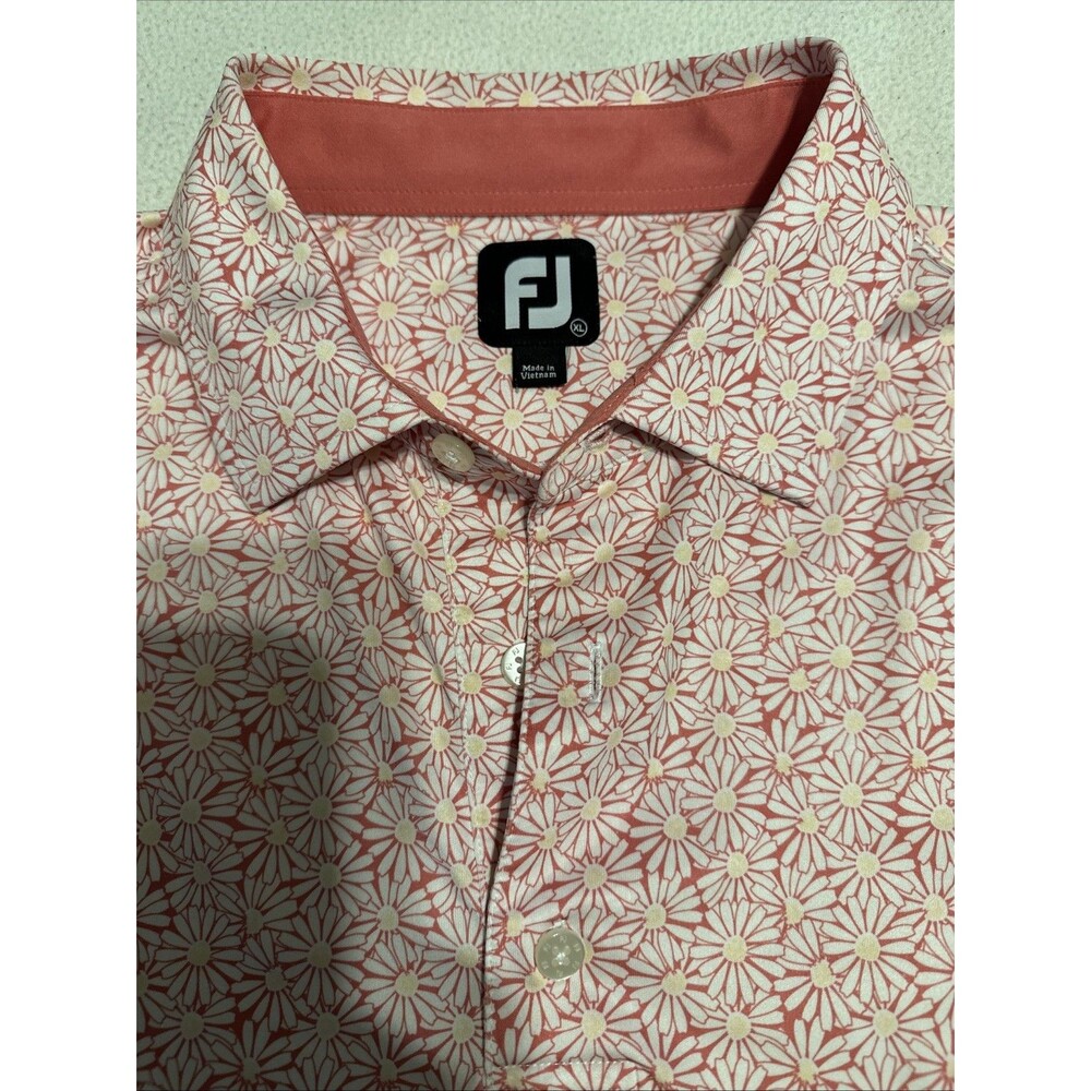 FJ FootJoy Polo Shirt Mens Size XL Samon Floral Print Golf Performance Stretch - Picture 10 of 14